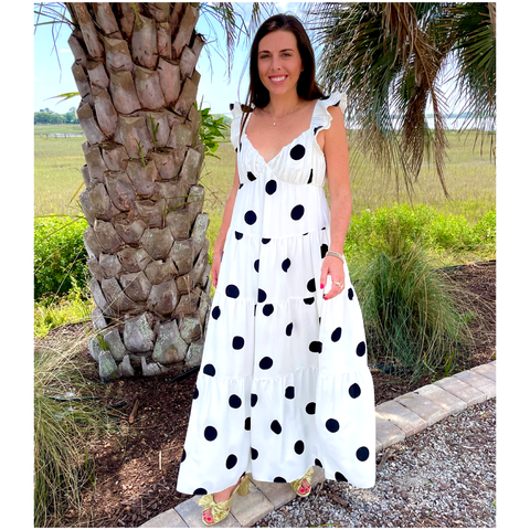 Jumbo Polkadot Flutter Sleeve Dotty Maxi Dress - James Ascher