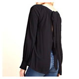 Black Smocked Long Sleeve Top with Open Bow Tie Back