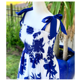 Sapphire Tie Shoulder Sedona Dress with Smocked Ruffle Bust