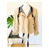 Light Camel Hooded Jacket with GINGHAM Contrast & Self Tie Ribbon Front