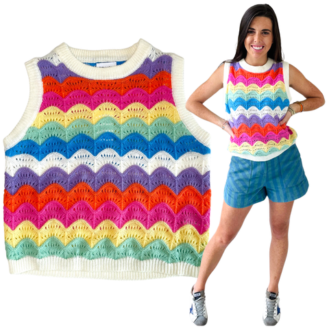 FRNCH Scalloped Rainbow Fine Knit Leana Sweater Top