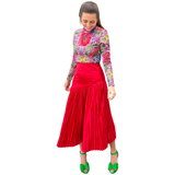 Holiday Red Pleated Panel Tomas Skirt