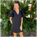 Blue or Black Cotton Puff Sleeve Cabo Dress with Optional Belt Sash