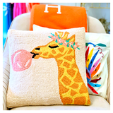 Bubblegum Giraffe 16” Wool Hook Pillow with Velvet Back