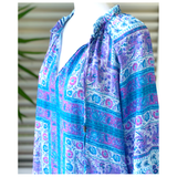 Blue & Lavender Scarf Print Ruffle Trim Cotton Marcella Dress