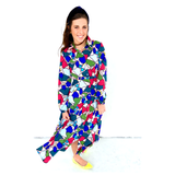 Pink Blue Multi Abstract Floral Button Down Dress with Banded Waist