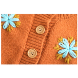 Orange & Turquoise Embroidered Flower Cardigan
