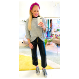 Black Leather Button Front Cropped Flare LEATHER Pants