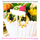 Gold Hand Tooled Ball Embellished 1.2” Hoops