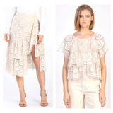 Ivory Lace Tiered Hem Top with Keyhole Back