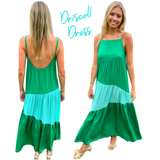 Green & Turquoise Open Back Woven Driscoll Dress