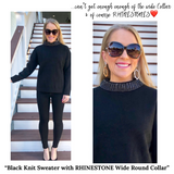 Black Heavy Soft Knit Sweater with RHINESTONE Wide Round Collar