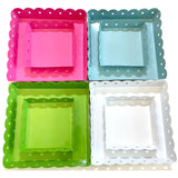 Set of TWO White, Green, Pink or Blue Enameled Tin Scalloped Trays (15” & 9”)