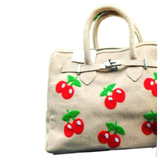 Cherries or Yellow Lemon Flower Handmade Beaded Canvas Bag