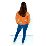 Orange & Turquoise Embroidered Flower Cardigan