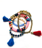 Multicolor Beaded Tassel Bracelet Stack