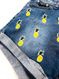 Denim Embroidered Pineapple Shorts