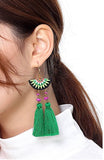 Green Pink Black Halfmoon Double Fan Tassel Earrings