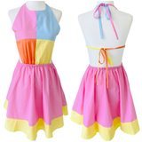 Pink Blue Orange & Yellow Colorblock Open Back Cammie Dress