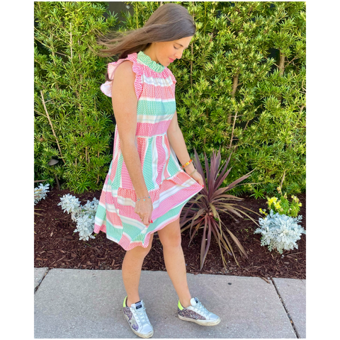 Pink & Green Ruffle Trim Lauren Dress