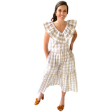 Ruffled Buffalo Check Cotton Piper Dress with Pockets