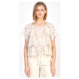 Ivory Lace Tiered Hem Top with Keyhole Back