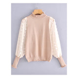 Blush & Ivory Chiffon Contrast Ruffle Collar & Sleeve Sweater with Sleeve Embroidery (Restock Ships Tues 10/16)
