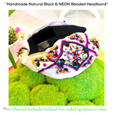 Handmade Natural Black & NEON Beaded Headband
