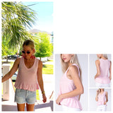 Baby Pink Sleeveless Linen Peplum Tee