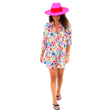 White Pink Blue Button Down Chili Pepper Beach Tunic Coverup or Dress