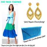 Turquoise Green & Blue Tiered Ruffle Hem Maxi Dress with Rope Belt