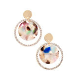 Rhinestone Open Circle Earrings with Multicolor or Ivory Inset