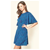 Electric Blue & Pink Princess Seamed Flutter Sleeve Dress with Semi Open Back