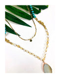 Turquoise & Gold Beaded Talon Stone Necklace
