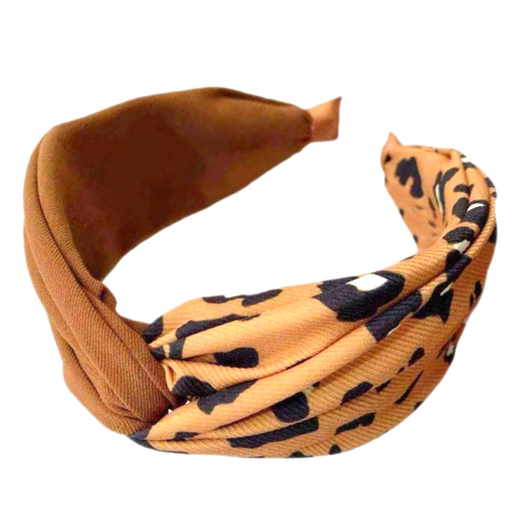 Camel & Black Leopard Contrast Woven Twist Headband - James Ascher