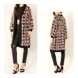 Black Knit Open Front Tweed with METALLIC Silver Fringe Cardigan with Sweater Cuffed Sleeves