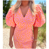 Pink & Orange Cotton Puff Sleeve Gigi Dress