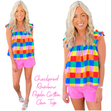 Checkered Rainbow Poplin Cotton Clea Top