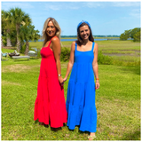 Blue OR Red Cotton Gauze Blakely Maxi Dress