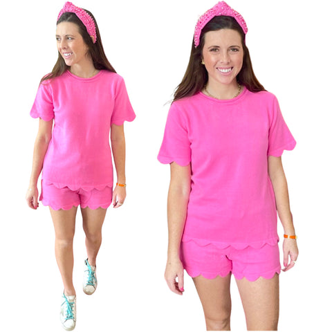 Pink Scalloped Knit Lucile Short Set (sold together)