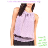 Lilac Swiss Dots Smocked Waist Top