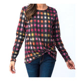 Charcoal & Multicolor Buffalo Check Twist Front High Low Long Sleeve Top