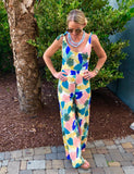 Tropical Leaf Palazzo Jumpsuit with Shoulder Ties
