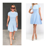 Baby Blue & White Check Knit A-Line Dress