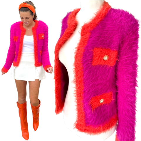 Fuchsia & Orange Fuzzy Knit Diana Cardigan