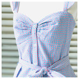 Pink & Blue Seeesucker Gingham Flutter Sleeve Dress with Bustier Bodice & Front Pleat