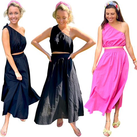 Pink OR Black Cotton Bow Detail Esme Skirt Set with Pockets