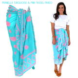 Pranella Turquoise & Pink Tassel Pareo