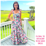 Floral Tie Shoulder Rosa Cotton Maxi Dress