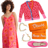 Fuchsia & Orange Pleat Front Bitsy Dress